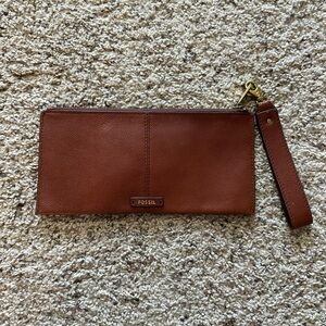 Fossil Tan Leather Clutch with Strap